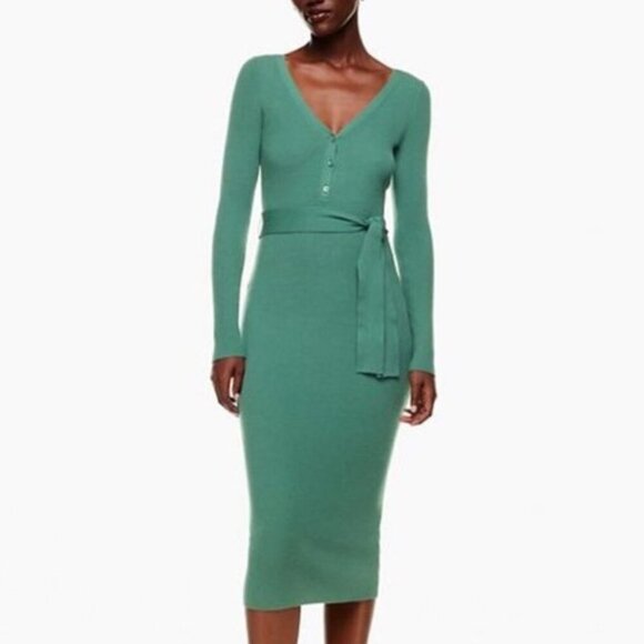 Aritzia The Group by Babaton Henley Sweater Midi Dress Green Size Medium - Picture 1 of 9